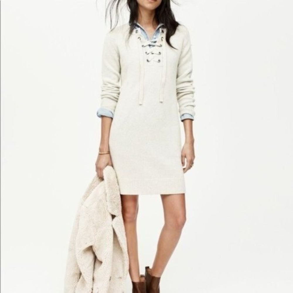 Madewell Marino Wool Sweater Lace Up Dress XS